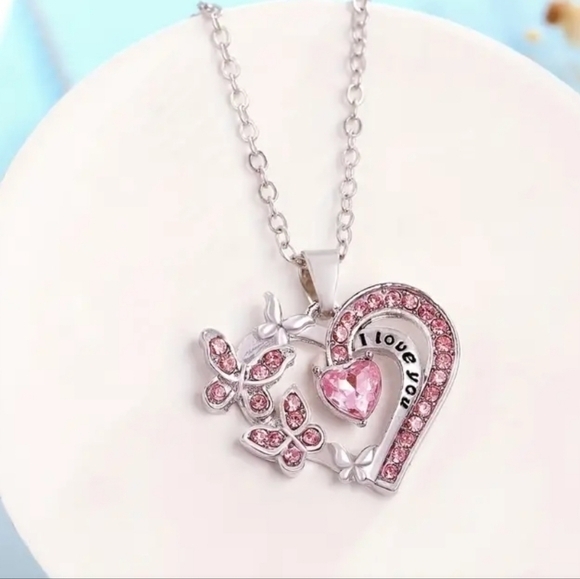Diamond, I Love You Heart Pendant Necklace Pink‎ - Picture 1 of 3